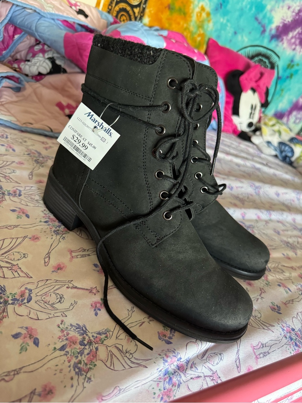 Marshalls Black Lace-Up Women's Ankle Boots with Faux Fur Collar